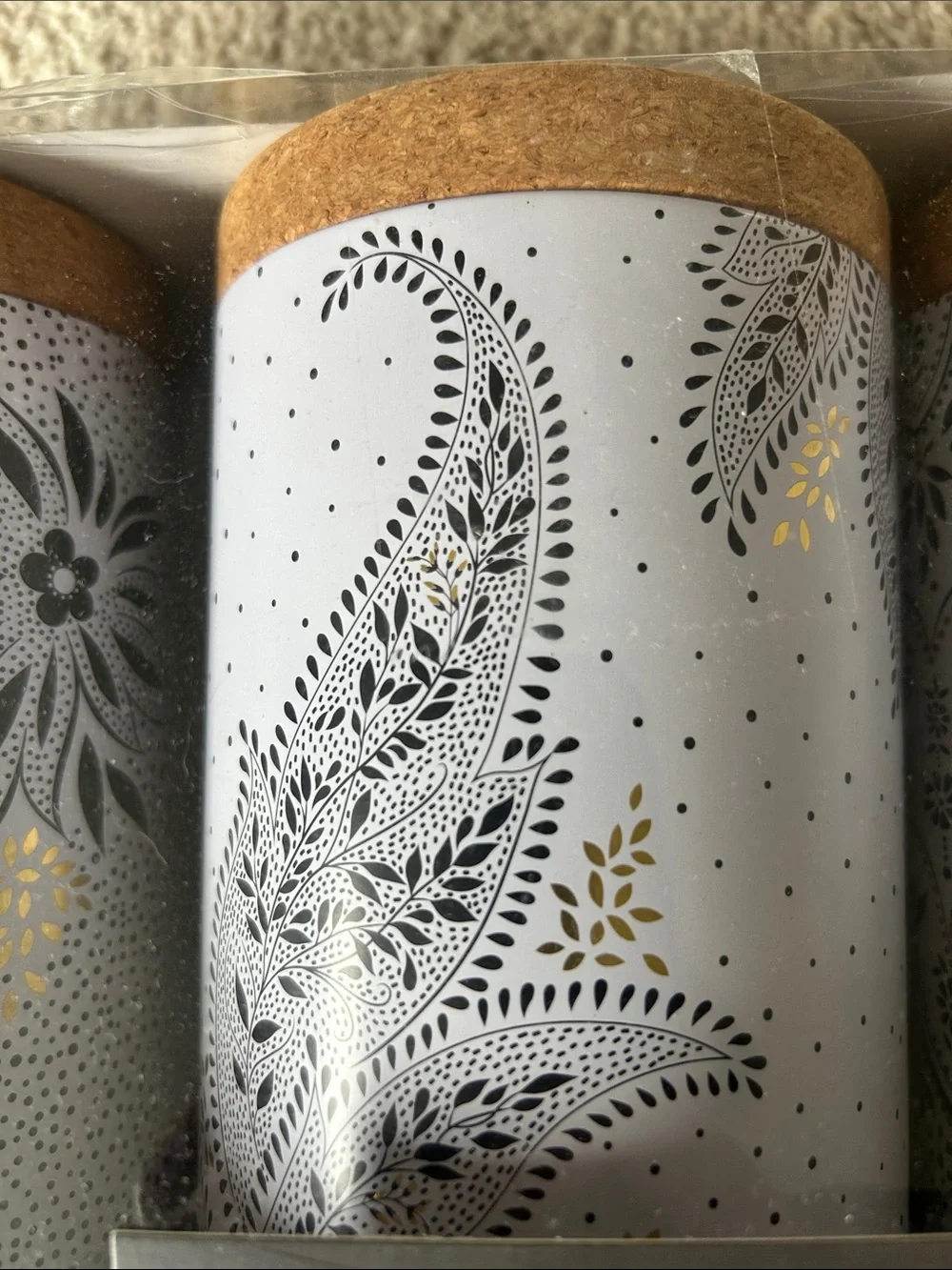 NIB Sara Miller Artisanne Noir Set of 3 Round Canisters